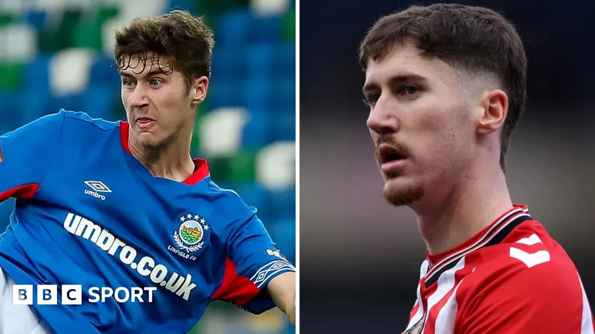 Two football players in action and portrait
