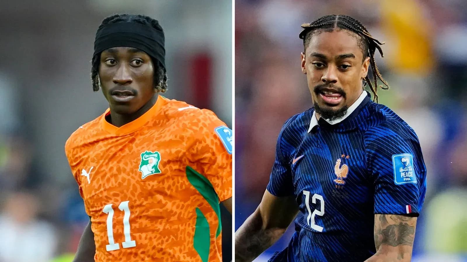 Two football players in national team jerseys