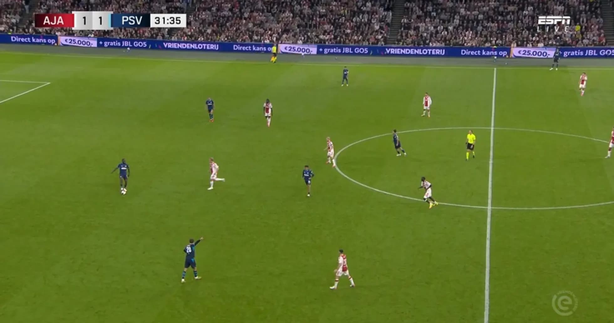Ajax and PSV players during a competitive match