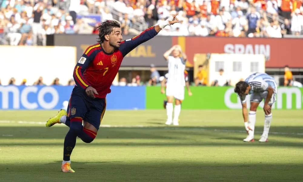Spanish player celebrating after scoring a goal