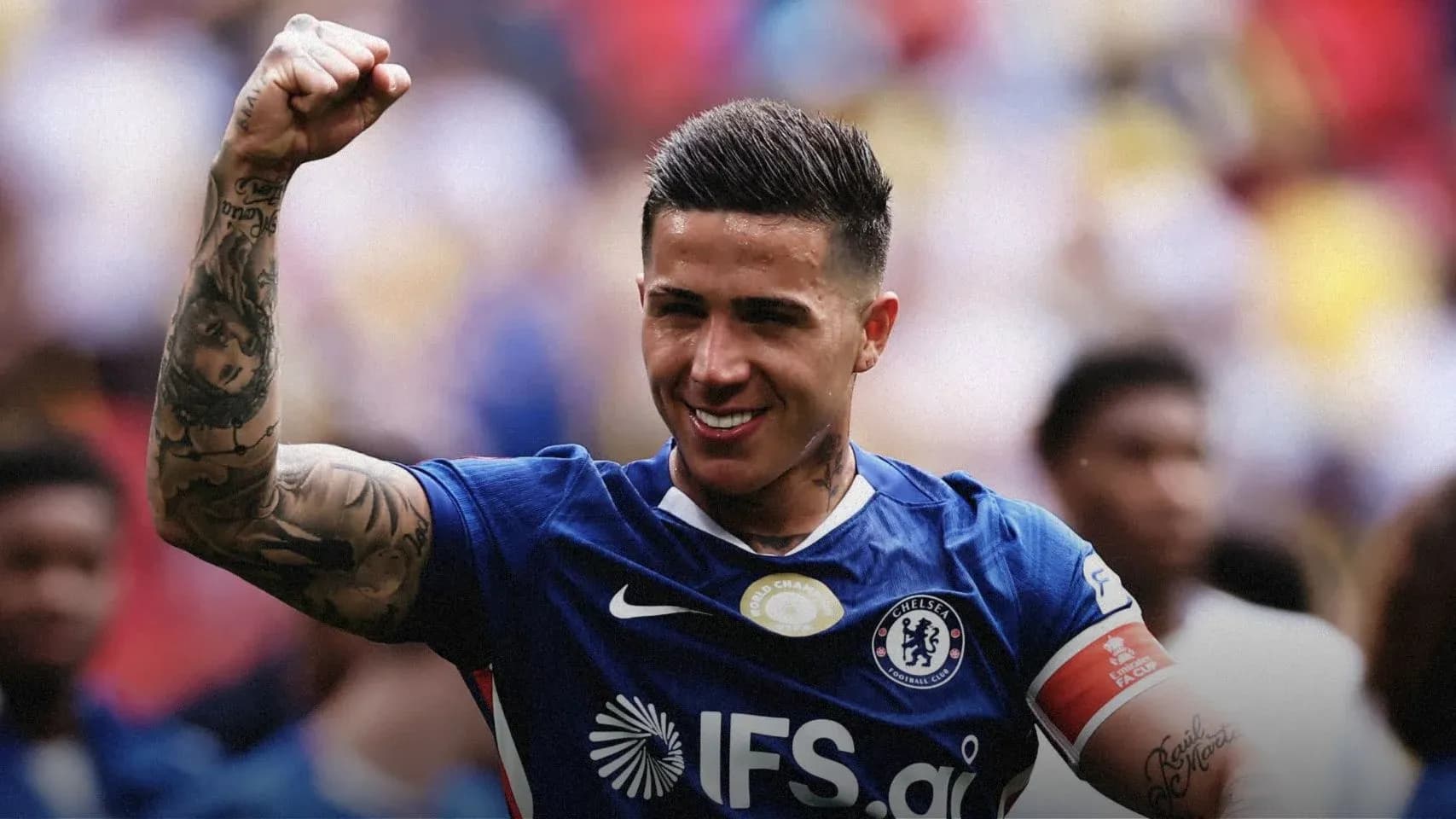 Player celebrating victory with raised fist