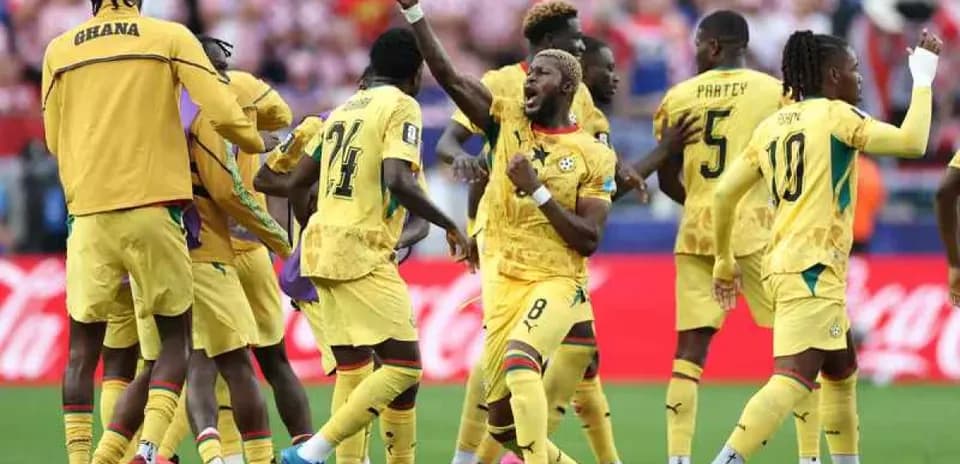 Ghana players celebrating during a football match