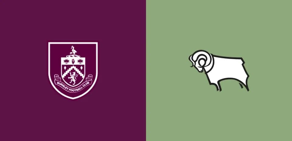 Logos of Burnley and Derby County football clubs