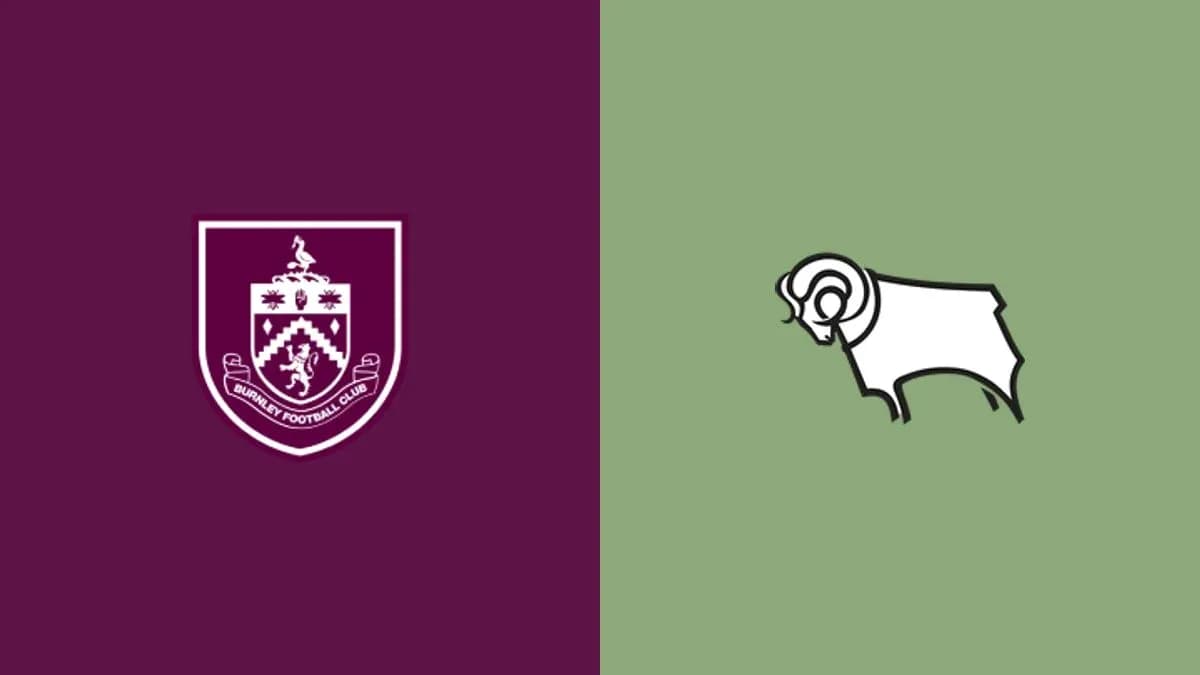 Logos of Burnley and Derby County football clubs