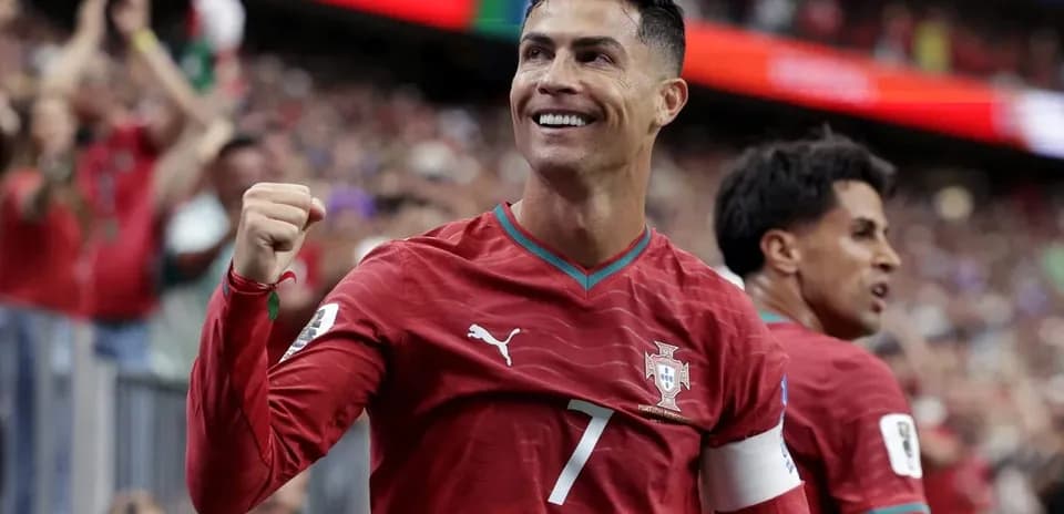 Cristiano Ronaldo celebrating in Portugal jersey