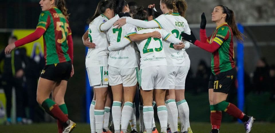 Roma women celebrating a goal during match