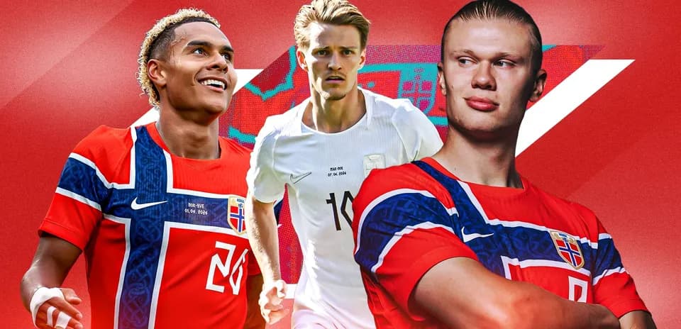 Norwegian football players posing in national team jerseys