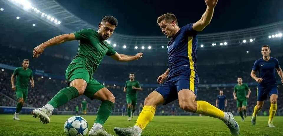 Players competing for the ball during match