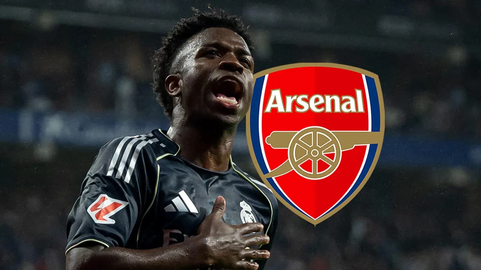 Player celebrating a goal with Arsenal logo in background