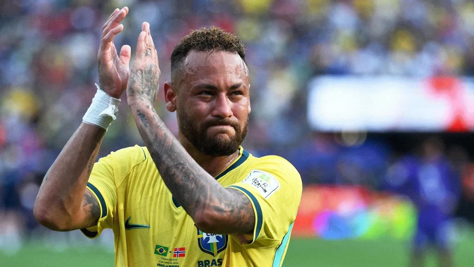 Neymar applauding fans after match wearing Brazil jersey