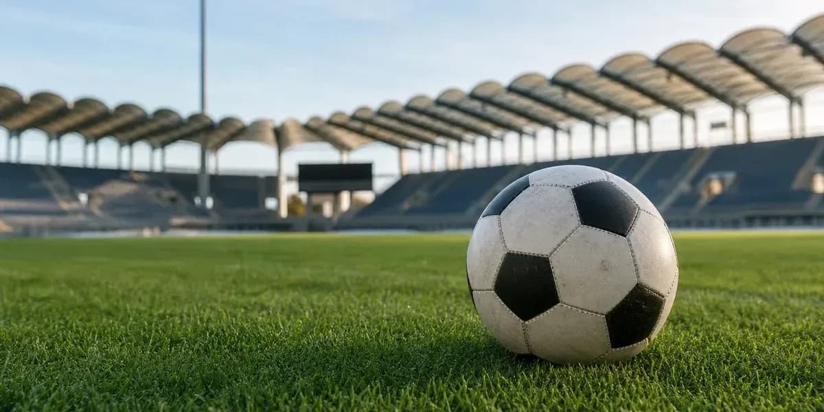 Soccer ball on grass field at stadium