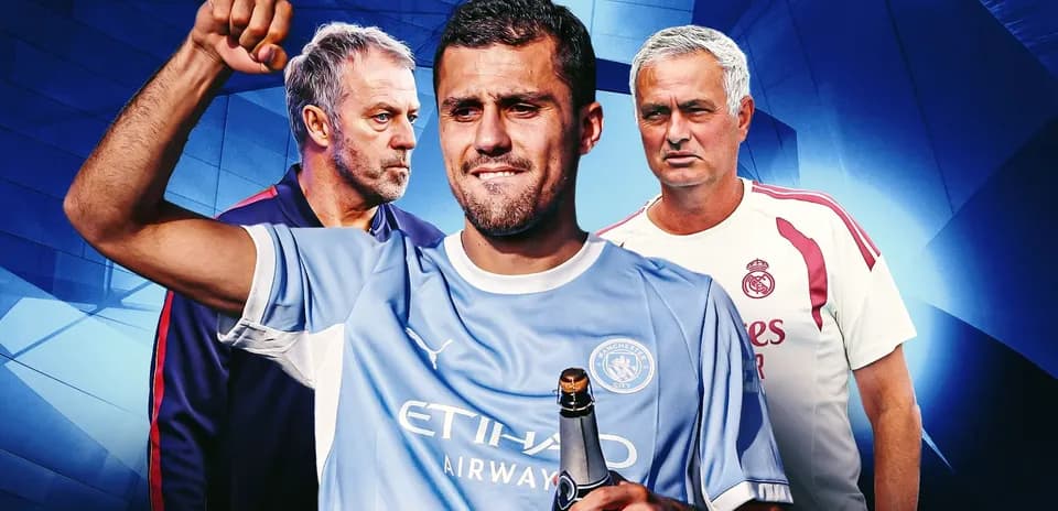 Player holding champagne with coaches in background