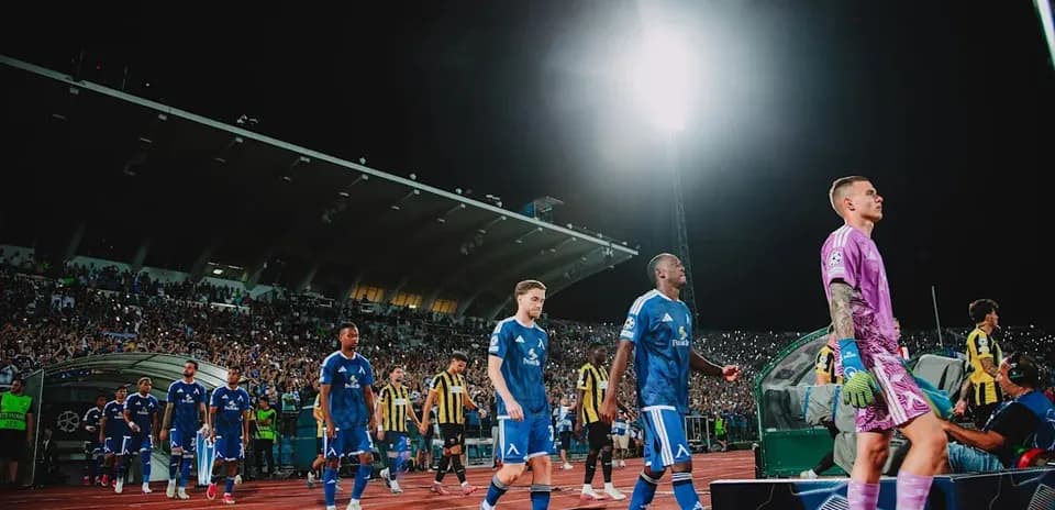 Levski Sofia players walking onto the pitch