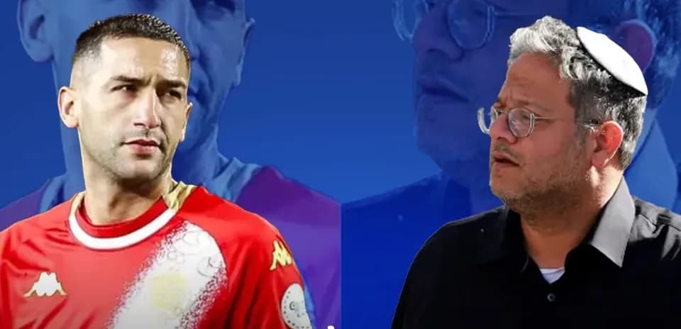 Two individuals with sports background against blue backdrop