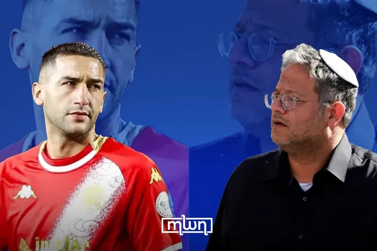 Two individuals with sports background against blue backdrop