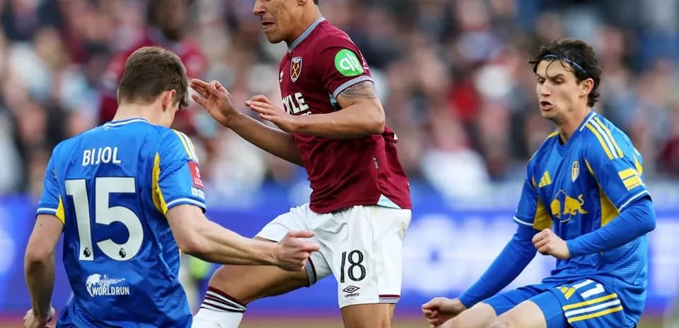West Ham players in action against Leeds