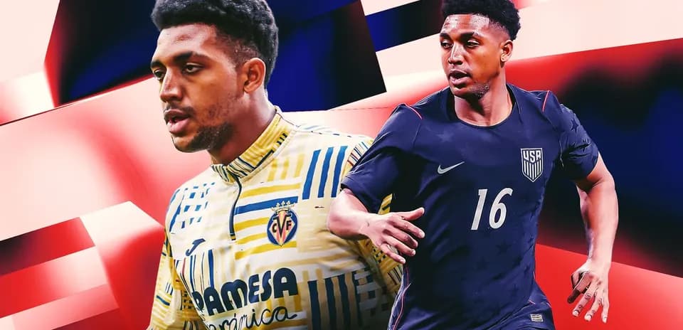 Two soccer players in team jerseys facing opposite directions