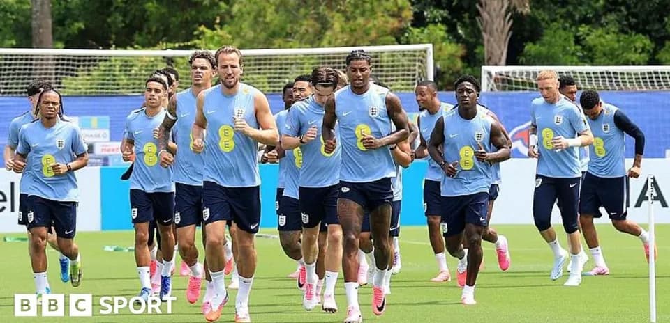 England players running during training session