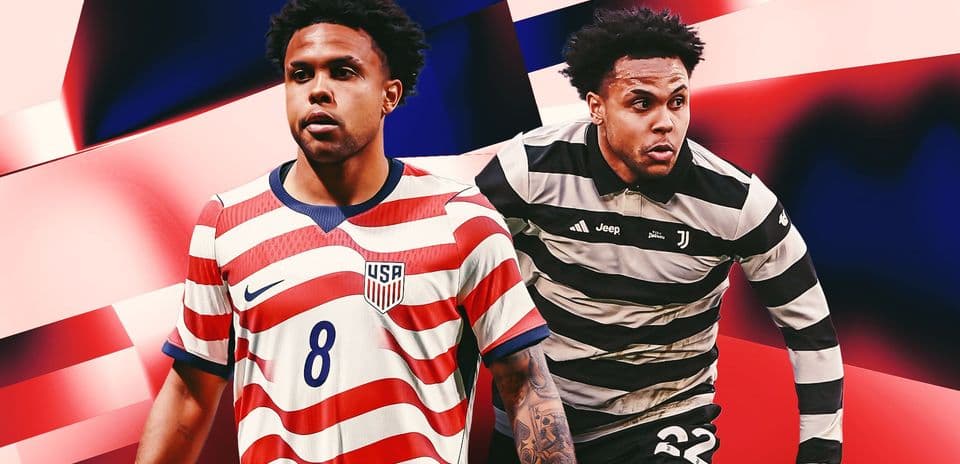 Player in USA and Juventus jerseys, graphic background