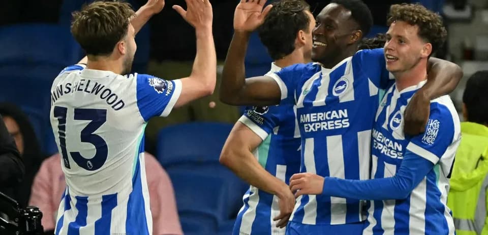 Brighton players celebrating a goal during match