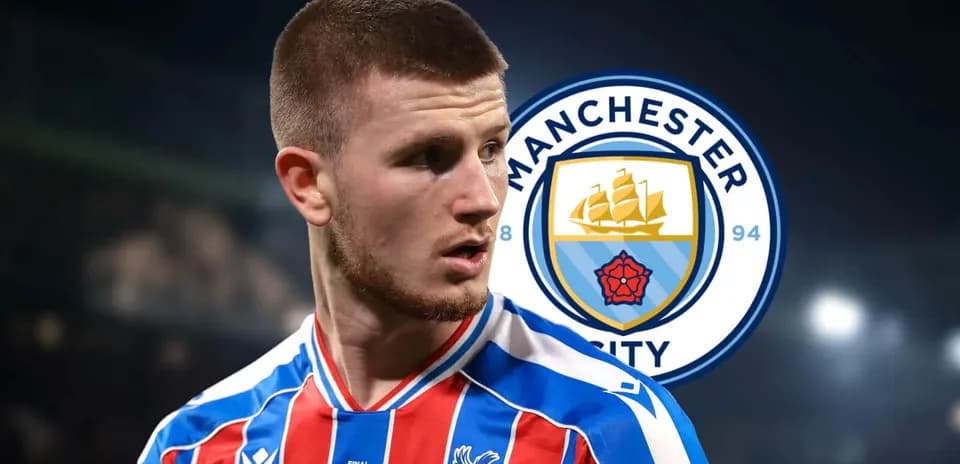 Player in Crystal Palace kit next to Manchester City logo