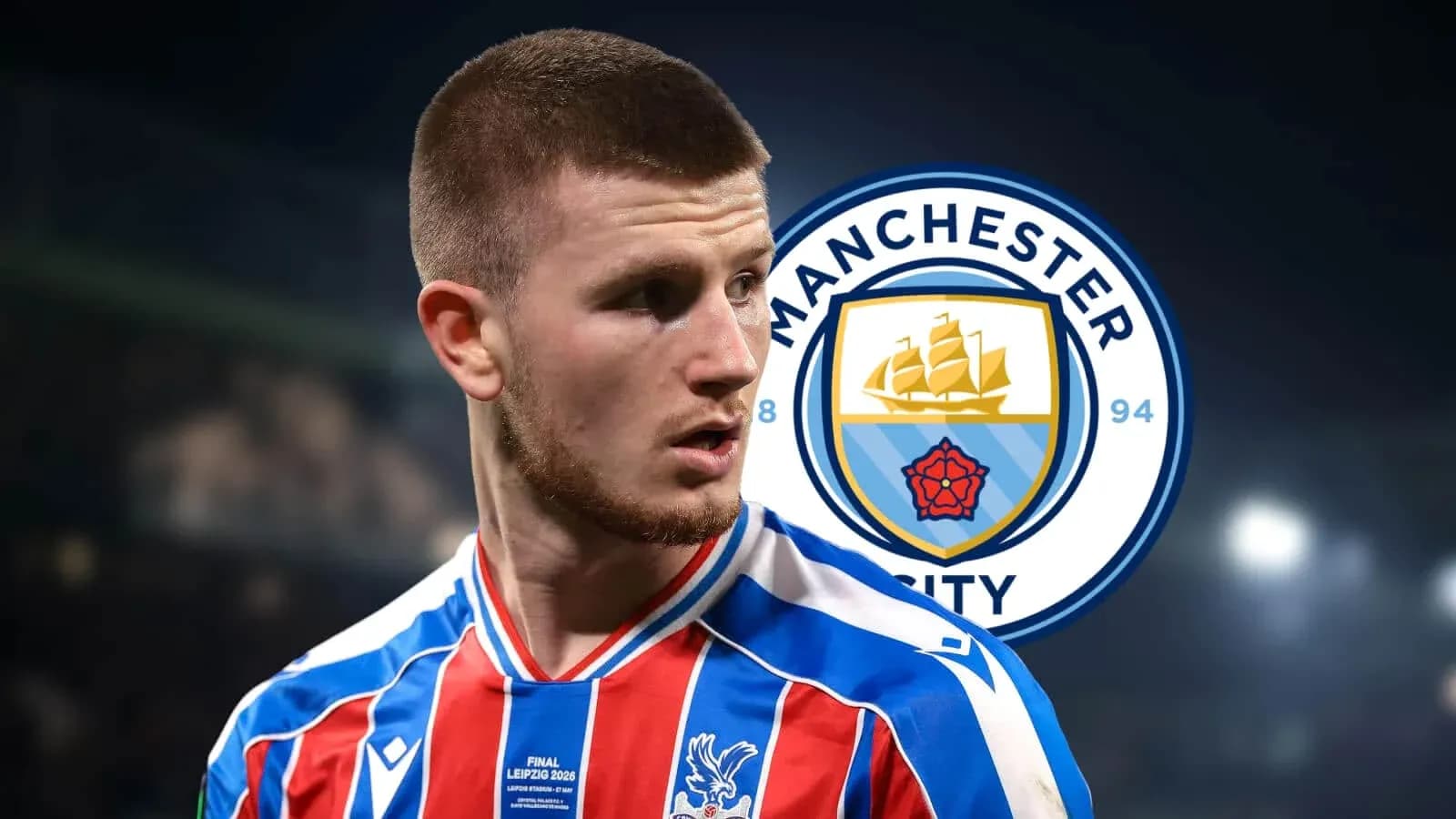 Player in Crystal Palace kit next to Manchester City logo