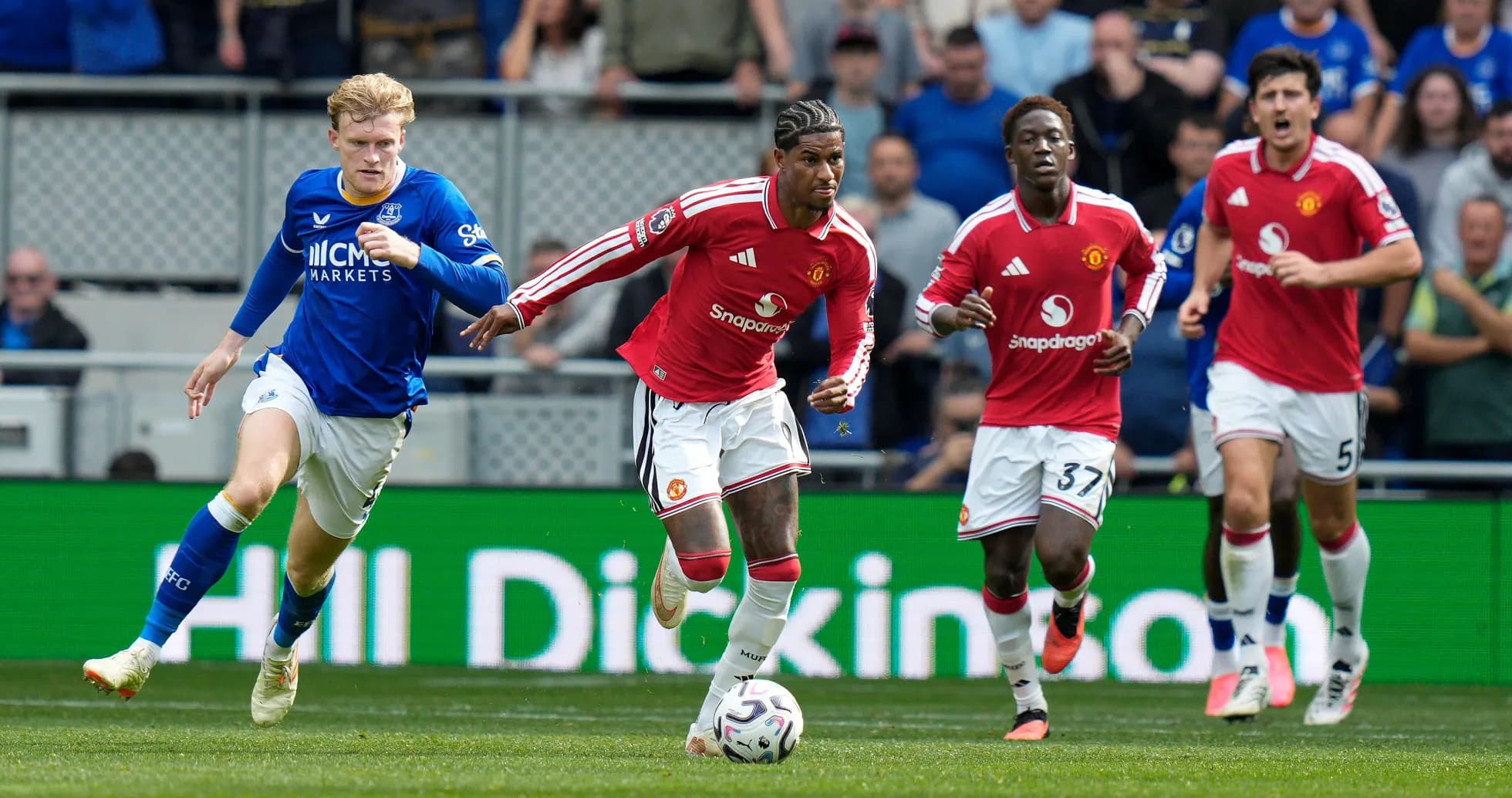 Players competing for the ball during a match
