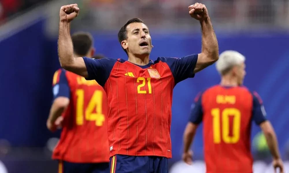 Spain player celebrating after scoring a goal