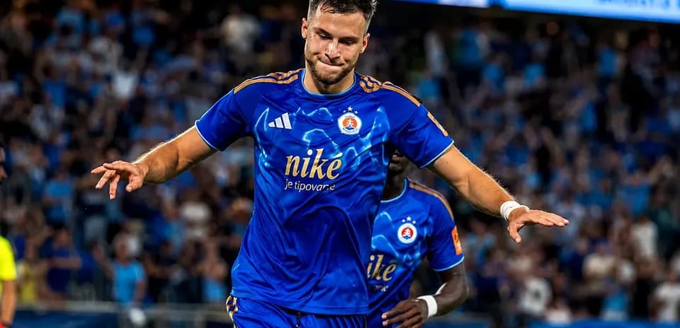 Player celebrating during Slovan Bratislava match