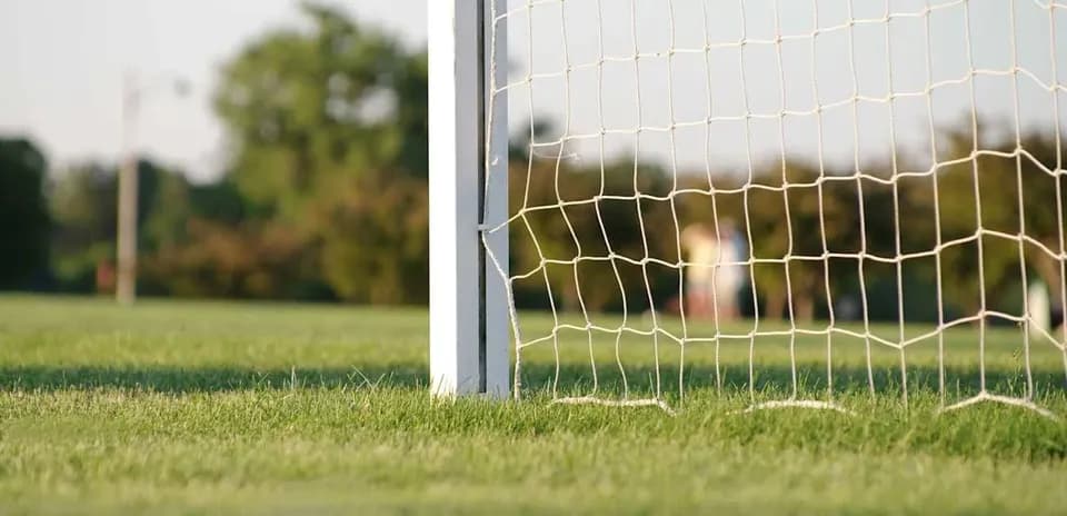 Close-up of a soccer goal and net