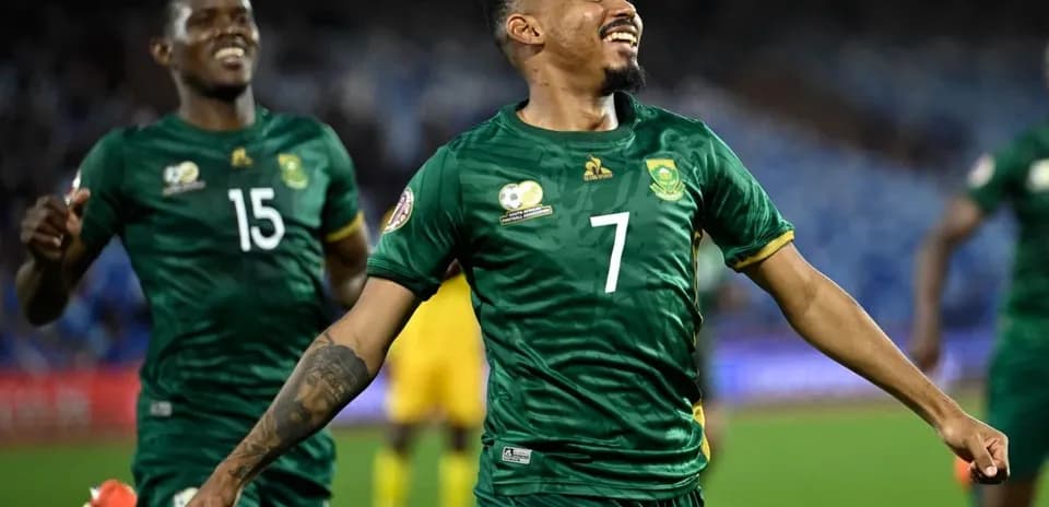 South African players celebrating a goal during match