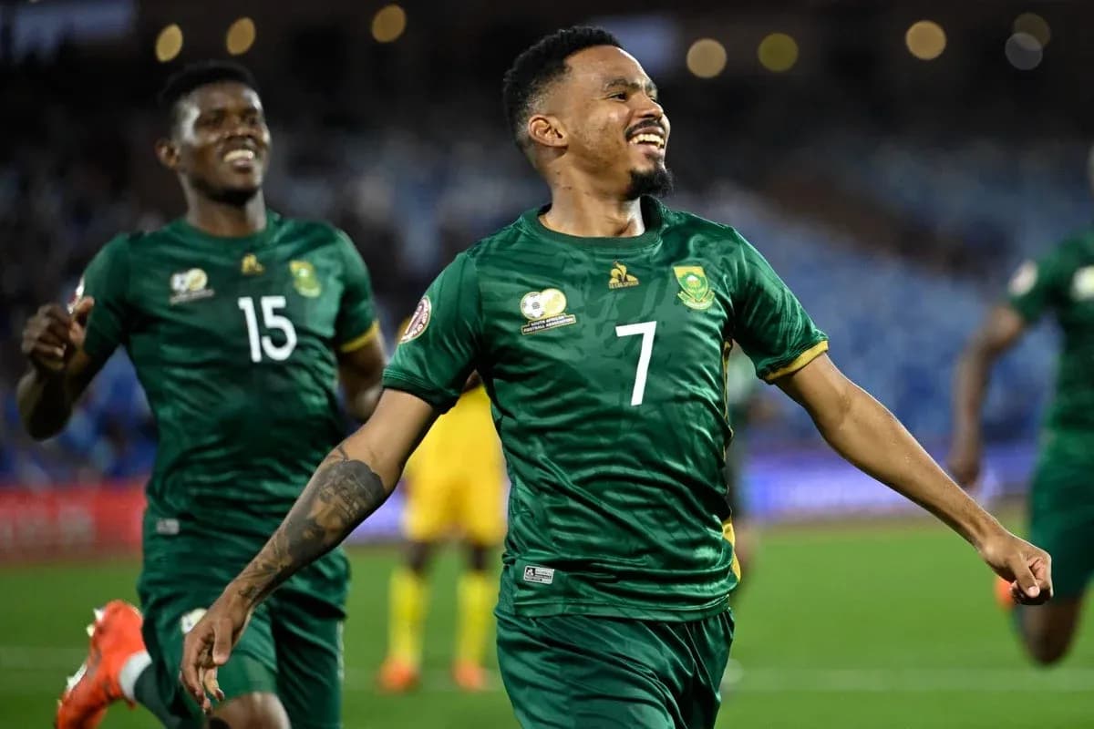 South African players celebrating a goal during match