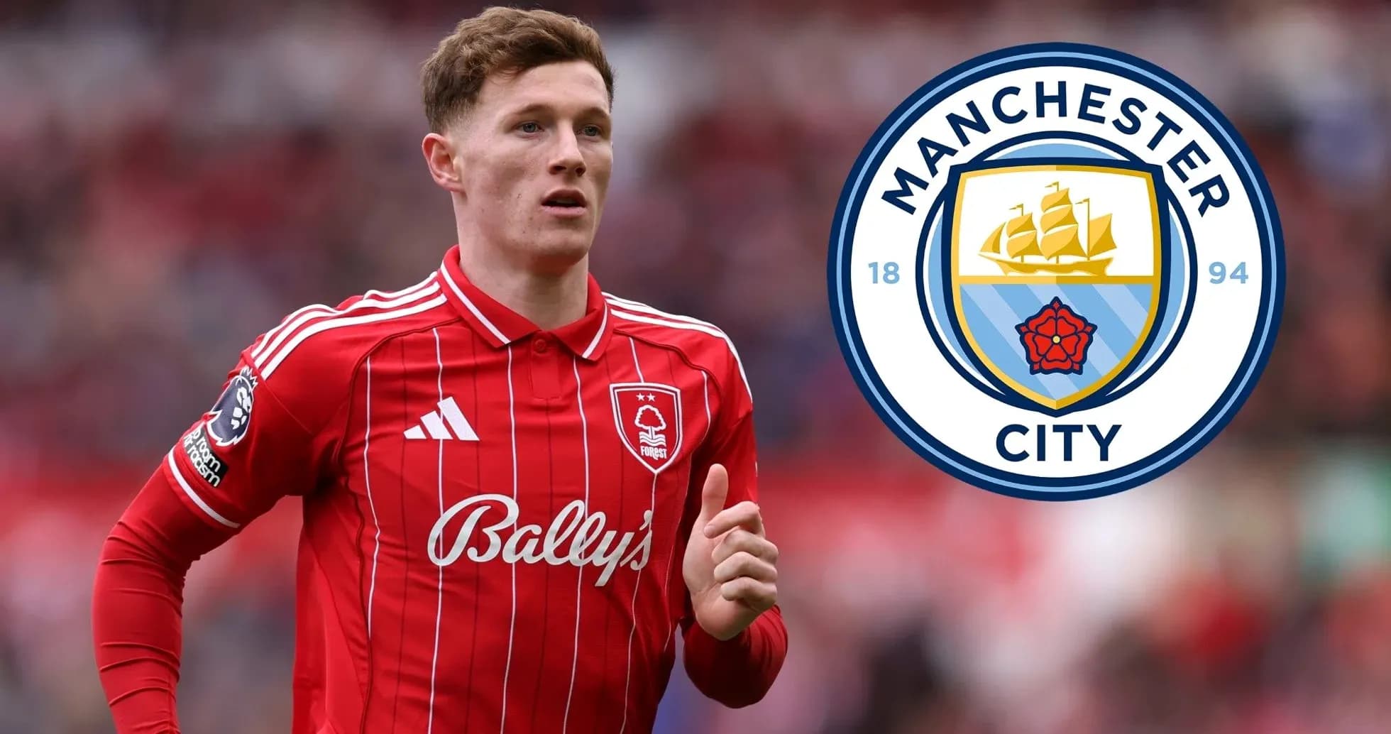 Player in red jersey running with Manchester City logo