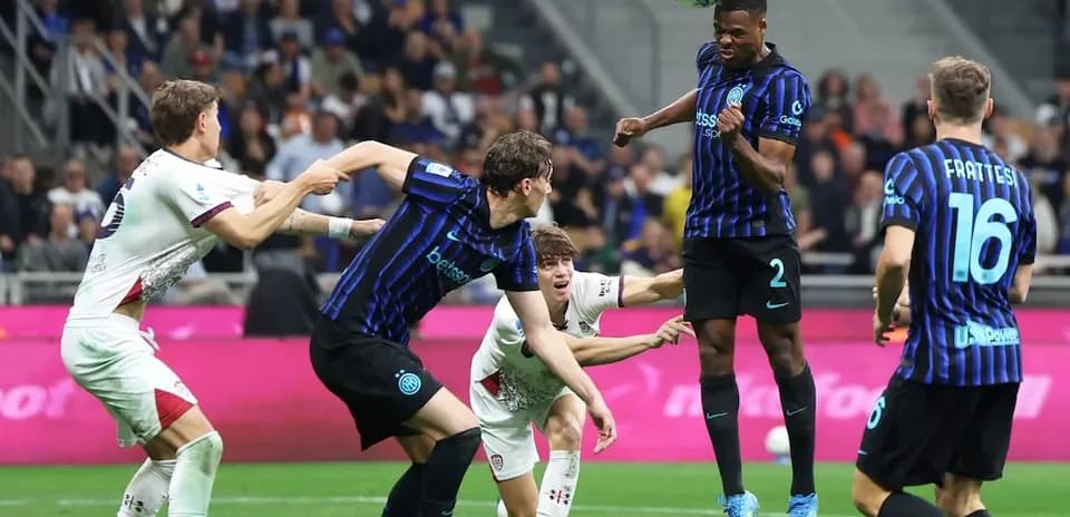 Inter player heading the ball during Cagliari match