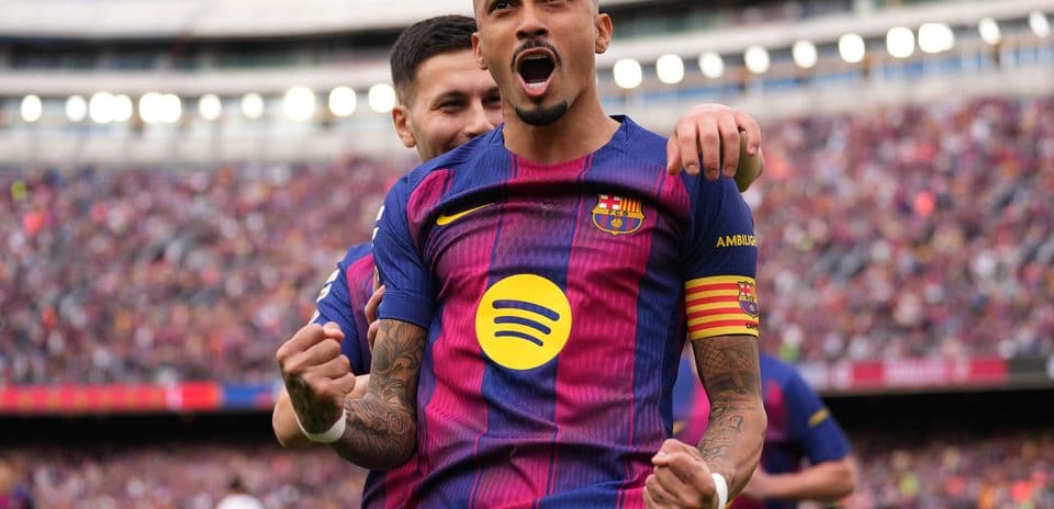 Barcelona player celebrating a goal during match