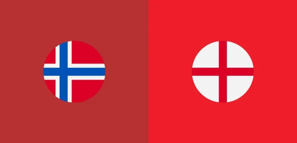 Norwegian and English flags on red background