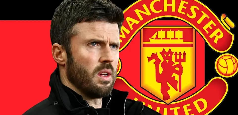 Man wearing black jacket with Manchester United logo background