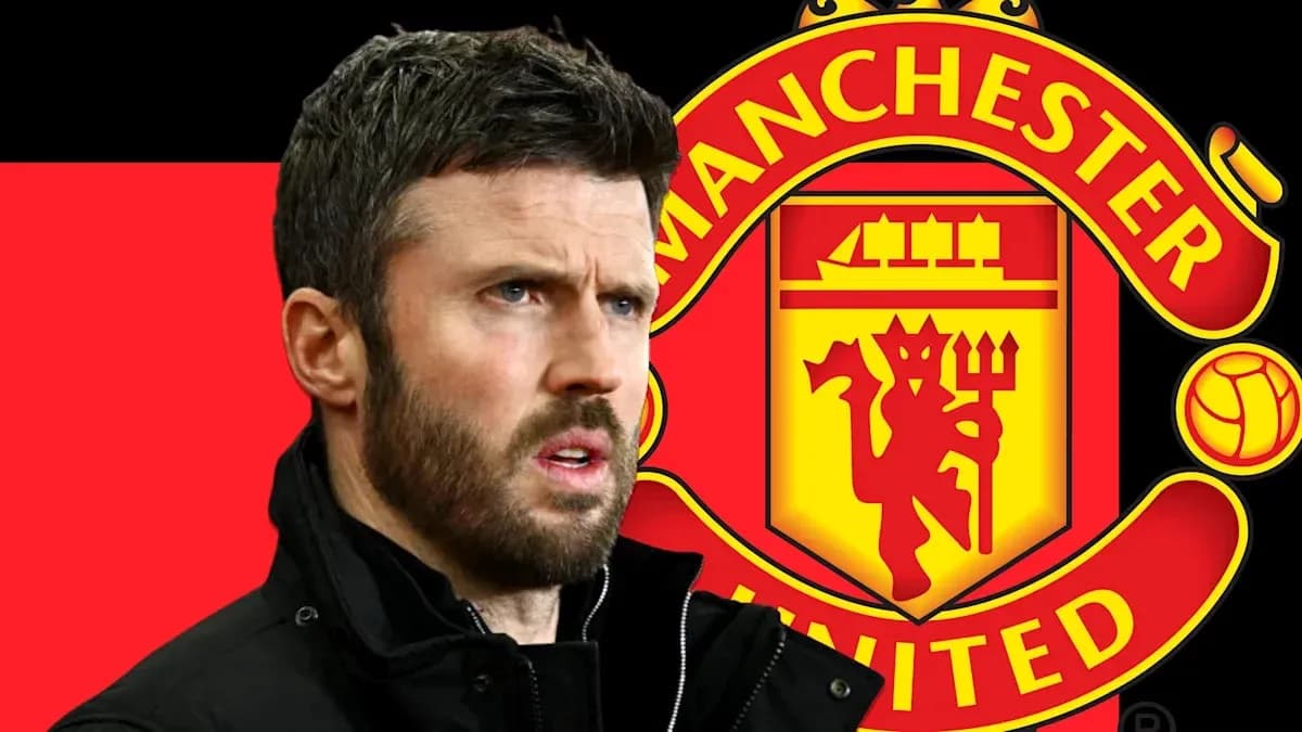 Man wearing black jacket with Manchester United logo background