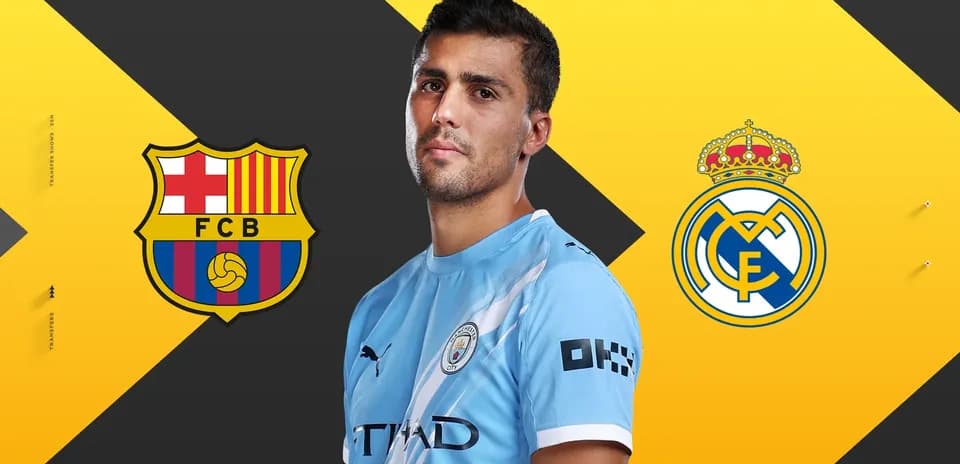 Player in Manchester City kit with rival team logos