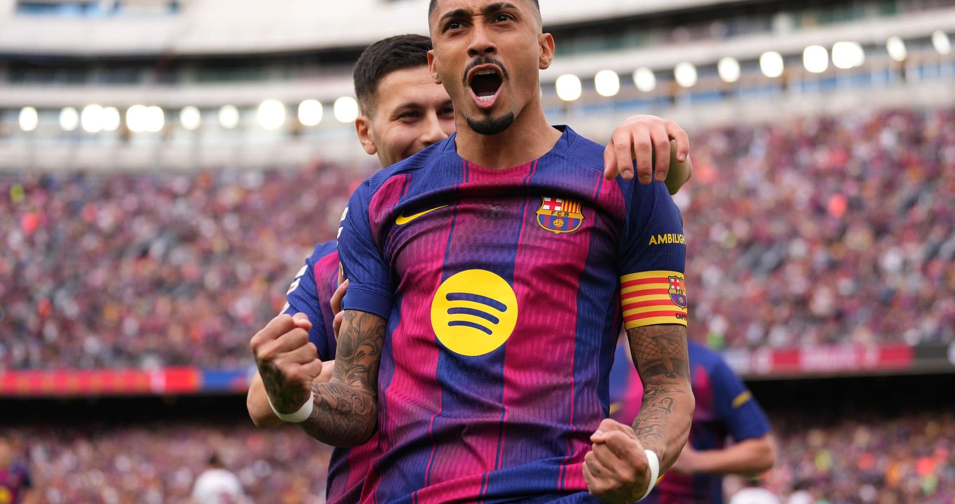 Barcelona player celebrating a goal in La Liga