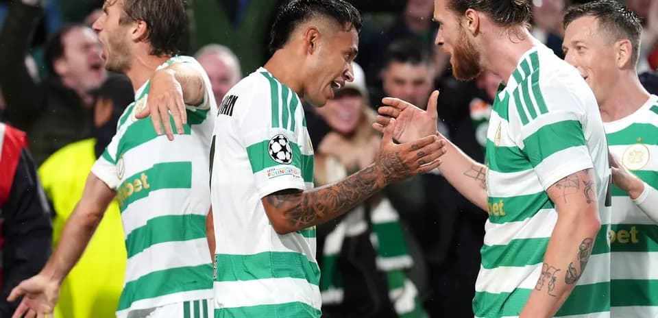 Celtic players celebrating a goal in Champions League