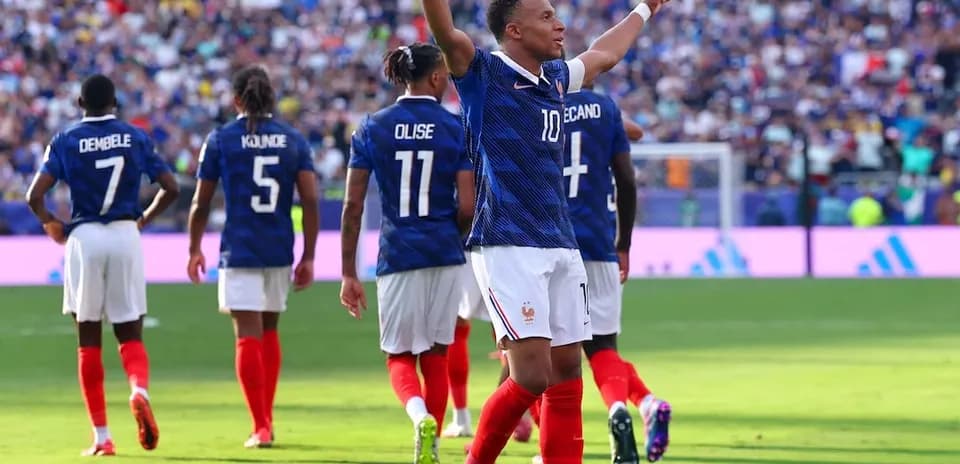 Kylian Mbappé celebrating during France match