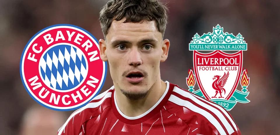 Player with FC Bayern and Liverpool logos background