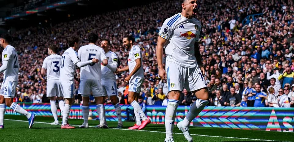 Leeds player celebrating goal during match