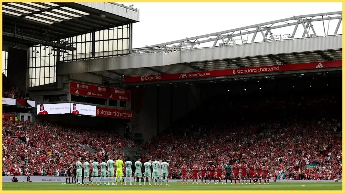 Teams lined up for a moment of silence at Anfield