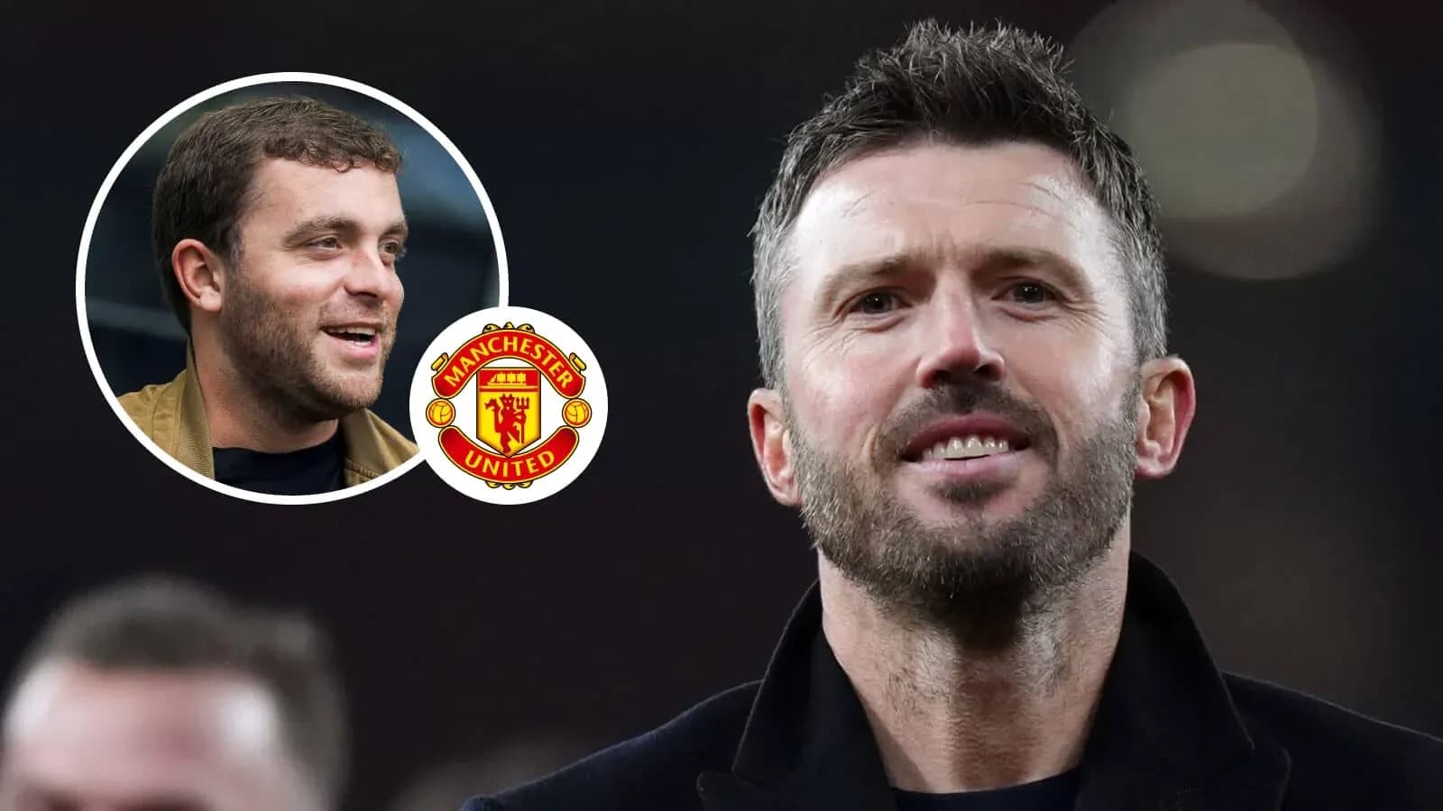 Michael Carrick and journalist with Manchester United logo