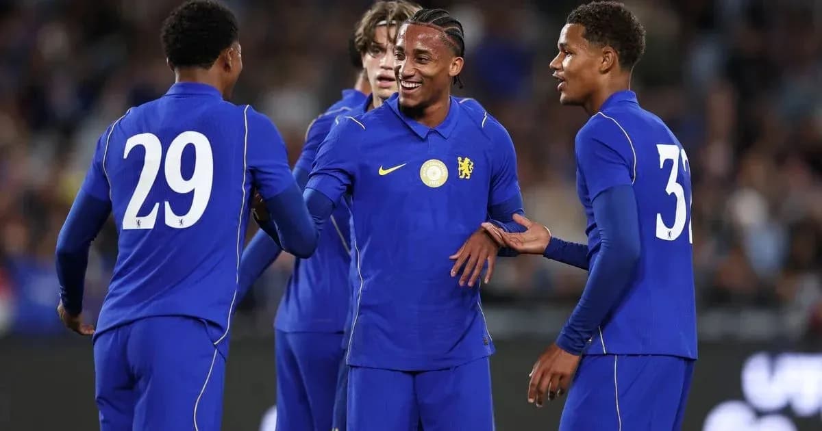 Chelsea players celebrating together on the pitch