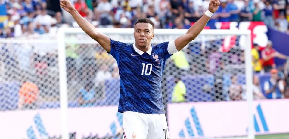 Kylian Mbappe celebrating a goal for France