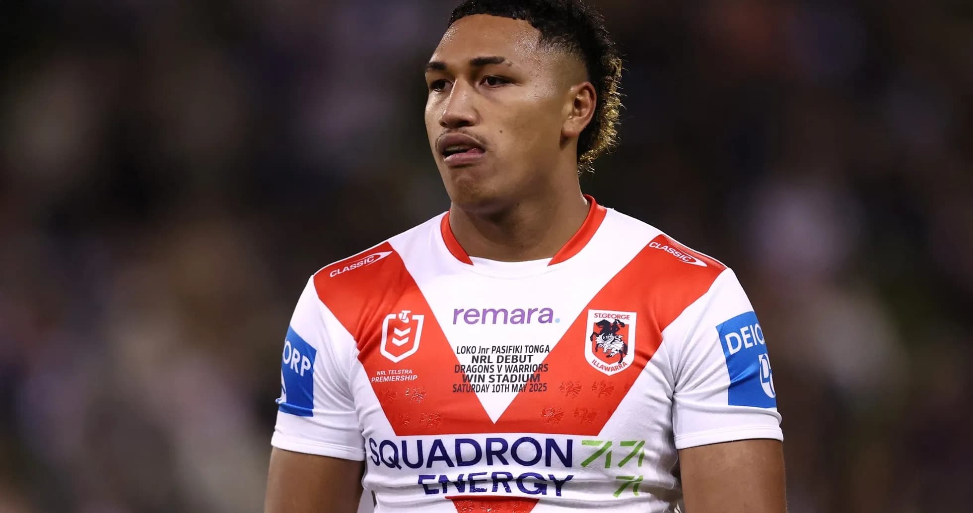 Player in St George Illawarra jersey during match