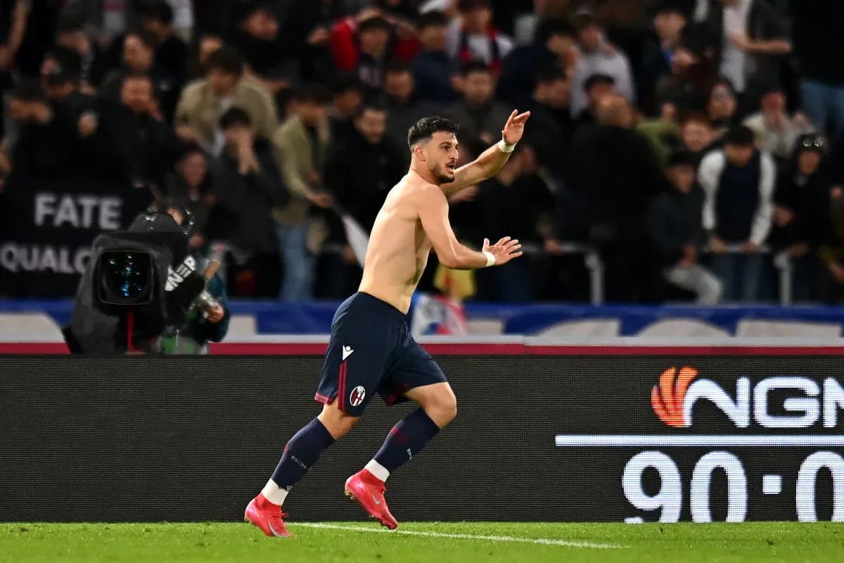 Bologna player celebrating after scoring goal